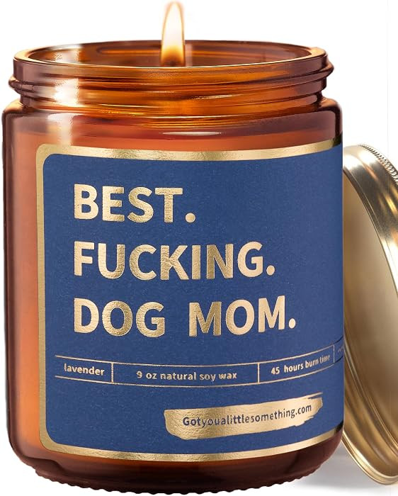 Best Dog Mom, Funny Lavender Vanilla Scented Candle, 100% Soy Wax | Dog Mom Gifts for Women for C... | Amazon (US)