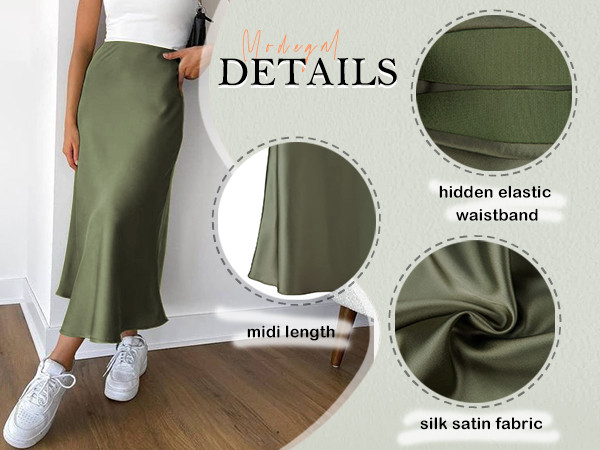 Women's Satin High Waist Hidden Elasticized Waistband Flared Casual A Line Midi Skirt | Amazon (US)