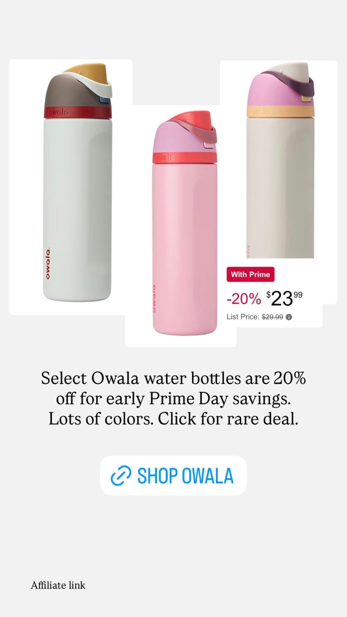 Select Owala water bottles are 20% off for early Prime Day savings. Lots of colors.

#LTKHome #LTKSaleAlert #LTKmomlife