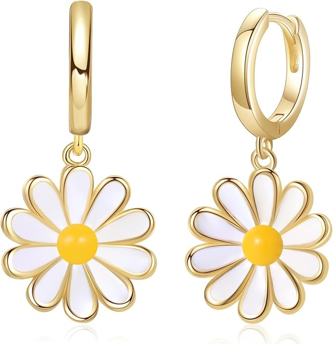 CuteFeel 18K Gold Plated Daisy Earrings for Women, Flower Dangle Earrings Hypoallergenic Jewelry | Amazon (US)