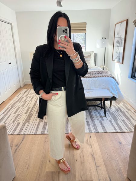 Love this look! Blazer size medium (runs oversized), t-shirt size large, pants size 10 (size up if you are between sizes), shoes fit tts  

#LTKmidsize #LTKworkwear #LTKover40