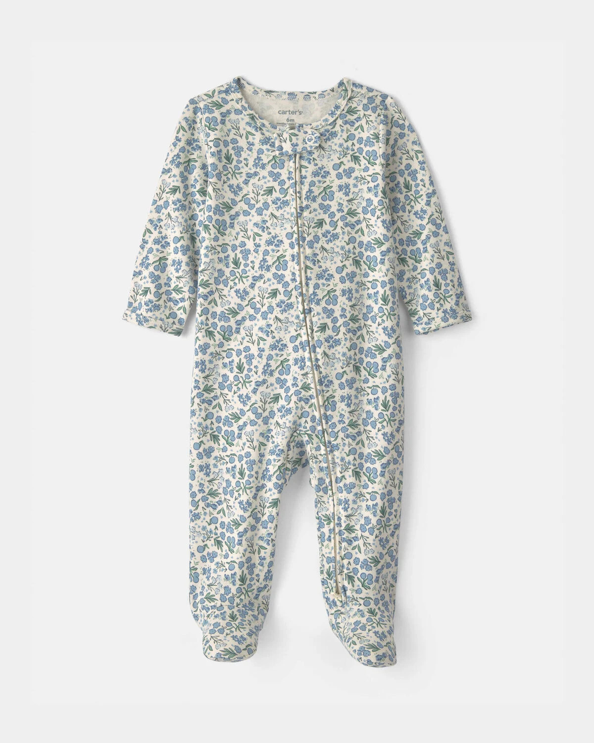 Baby Girl Floral 100% Cotton 2-Way Zip Sleep & Play Pajamas - Blue/Ivory | Carter's Inc
