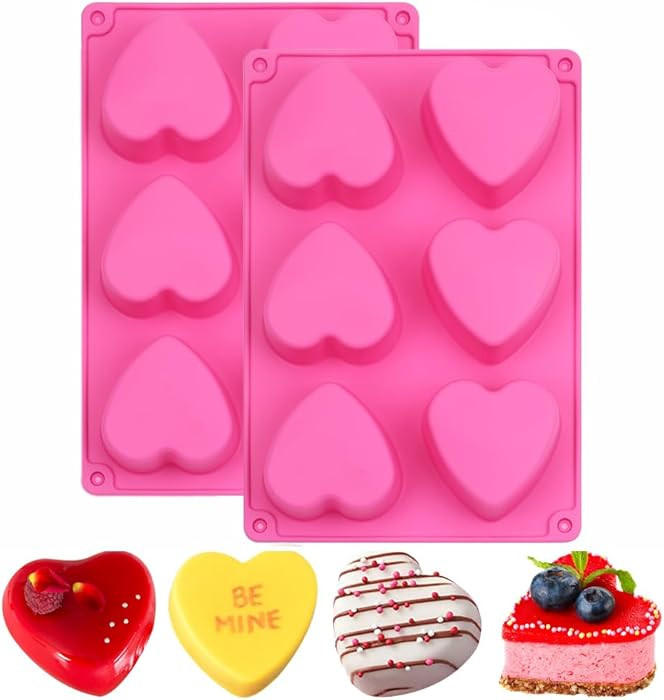 BAKER DEPOT 6 Holes Heart Shaped Silicone Mold For Chocolate Cake Jelly Pudding Handmade Soap Mou... | Amazon (US)