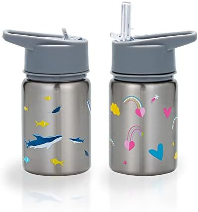 Nouvoo Toddler Water Bottles 2 Pack, 12oz Kids Travel Straw Cups with Flip-Up Straw Spout, 18/8 Stai | Amazon (US)