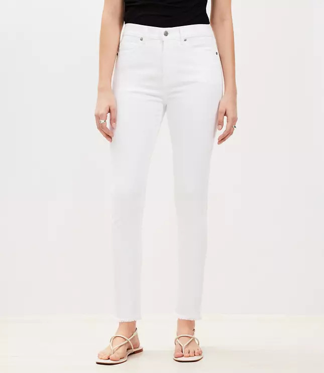 Curvy Frayed Skinny Jeans in White | LOFT