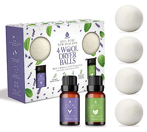 Pursonic 4-Pack Laundry Wool Dryer Balls with Lavender & Peppermint Essential Oil Scent - Reusable Fabric Softener Balls Made from Pure New Zealand Wool - 2.75" Diameter | Amazon (US)