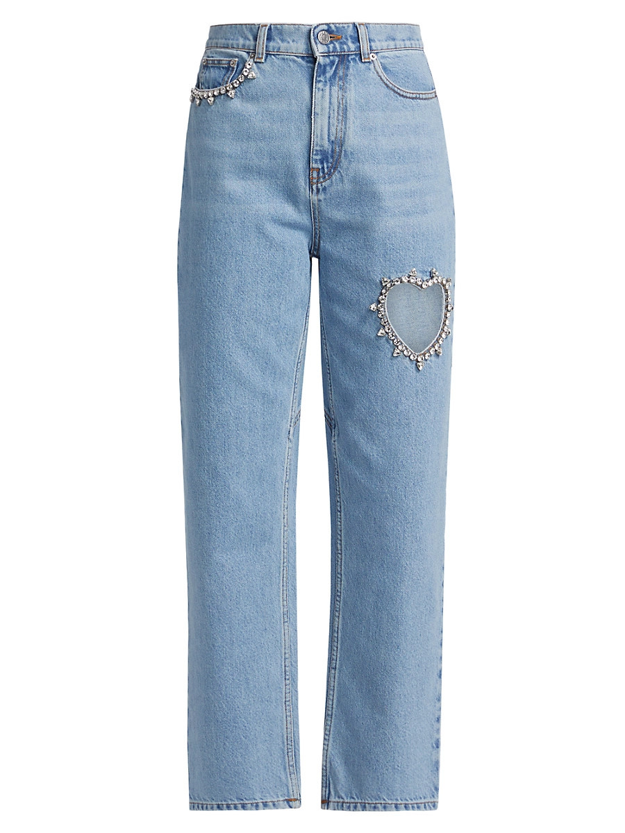 Women's Crystal Heart Mid-Rise Straight Jeans - Light Blue - Size 26 | Saks Fifth Avenue