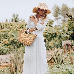 JOSEKO Summer Beach Bag, Women Straw Paper Handbag Top Handle Big Capacity Travel Tote Purse | Amazon (US)