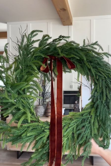 Norfolk pine wreath, ribbon 

#LTKHoliday #LTKhome #LTKSeasonal