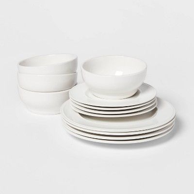 12pc Stoneware Everyday Dinnerware Set White - Threshold™ | Target