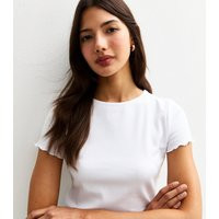Women's White Ribbed Frilly Trim T-Shirt New Look | New Look (UK)