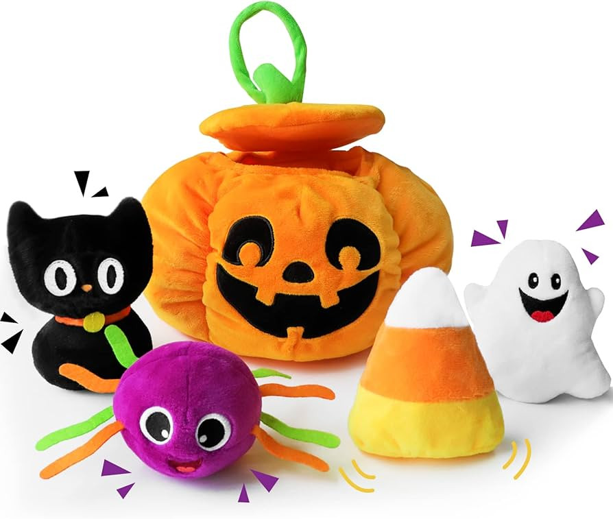 My First Halloween Pumpkin Toys Playset, 5ct Halloween Stuffed Pumpkin Plush Cat Spider Ghost Can... | Amazon (US)