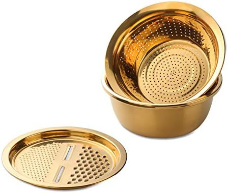 Meisha Colander, 3Pcs Stainless Steel Kitchen Tool 3 in 1 Drain Basket Fruit and Vegetable Cutter... | Amazon (US)