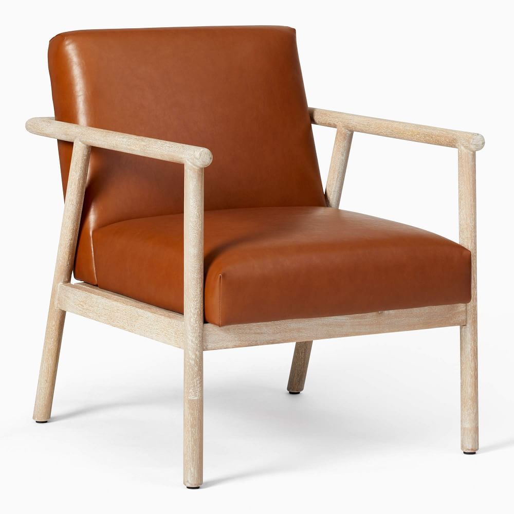 Beck Chair, Poly, Cerused White on Mango Wood, Vegan Leather, Saddle | West Elm (US)