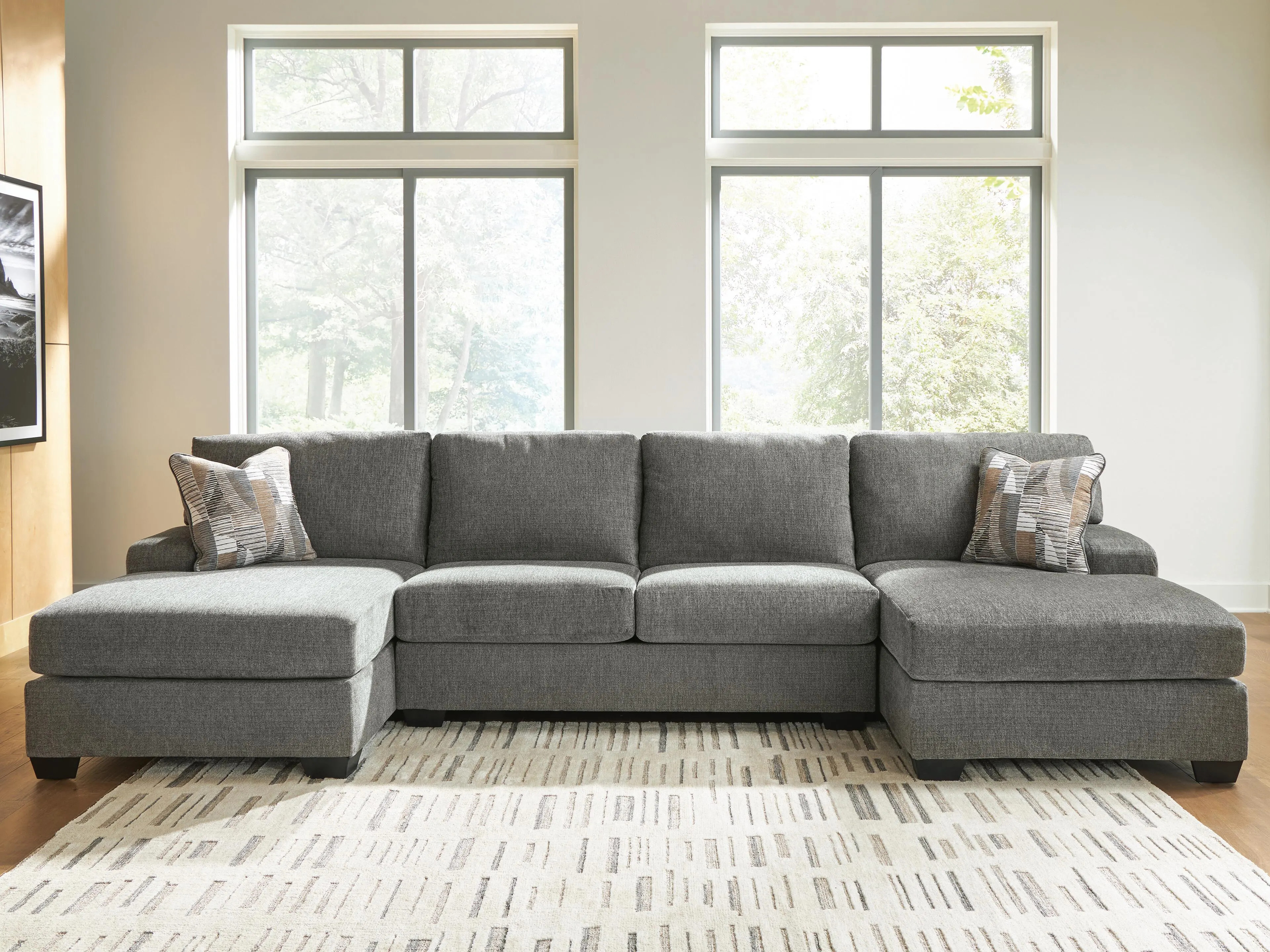 Newellen 3-Piece Sectional with Double Chaise, Greystone | Ashley Homestore