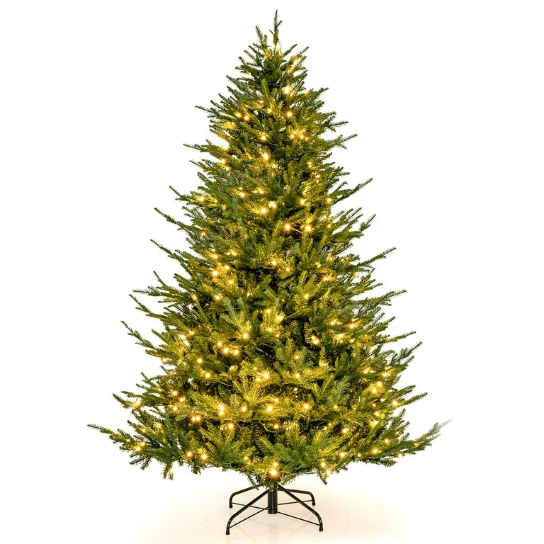 Costway 7 FT Pre-Lit Artificial Christmas Tree Hinged 1130 Branch Tips & 380 LED Lights | Walmart (US)