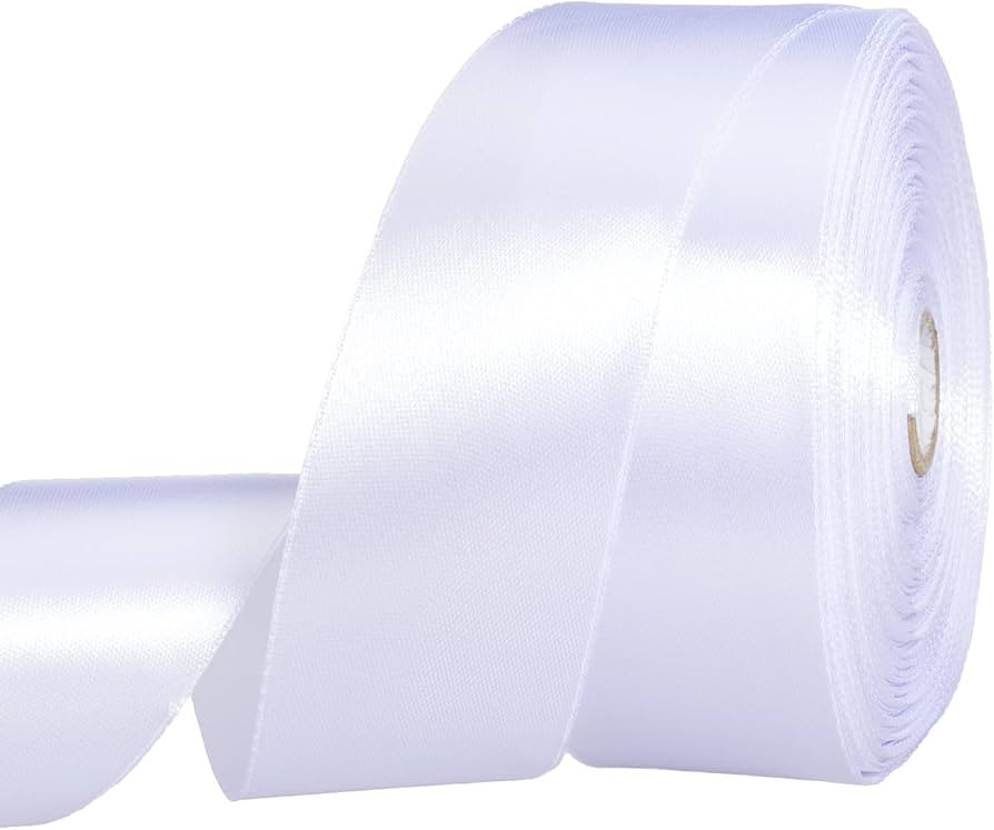 1 1/2 Inch White Solid Satin Ribbon, 50 Yards Craft Fabric Ribbon for Gift Wrapping Floral Bouque... | Amazon (US)
