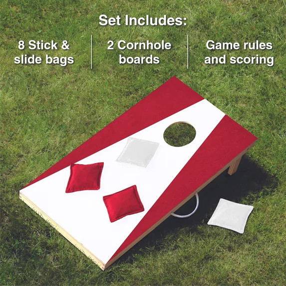 Wooden Cornhole Set, Cardinal & White Colors, Stick & Slide Bags, 10 Pieces, 2 Boards, 8 Bean Bag... | Walmart (US)