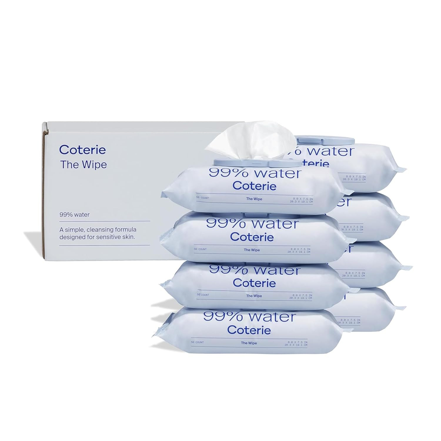 Coterie Baby Wipes, 8 Pack, 448 Count, Unscented Wipes, 99% Purified Water, Plastic-Free & Plant-Derived Fibers, Fragrance Free Hypoallergenic Sensitive Skin Baby Essentials, Clean Ingredients | Amazon (US)