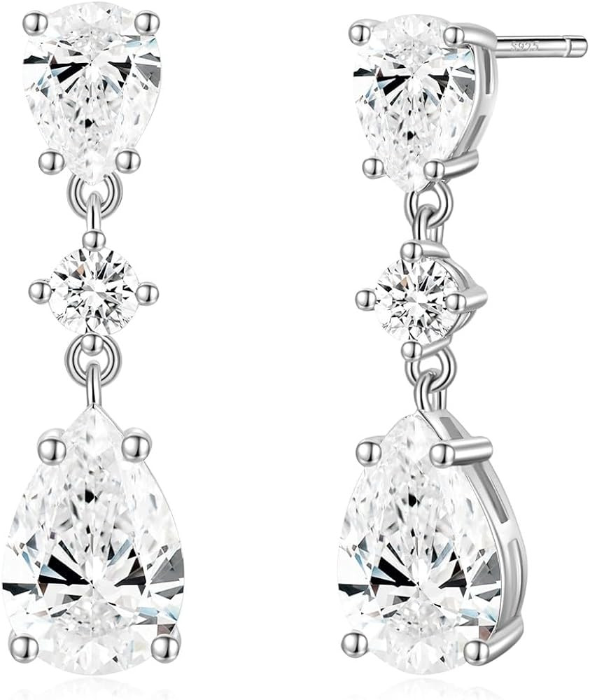 EAMTI Wedding Earrings for Brides Dangle Cubic Zirconia 925 Sterling Silver Post Engagement Earri... | Amazon (US)