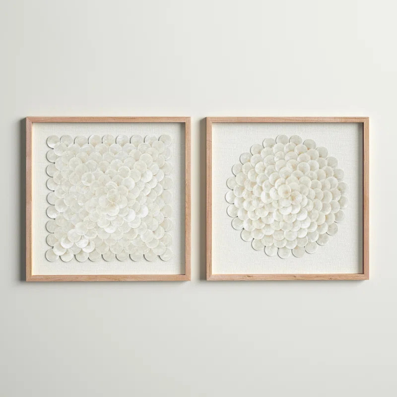 2 Piece Cream Shell Handmade Overlapping Shells Geometric Shadow Box with Canvas Backing Set | Wayfair North America