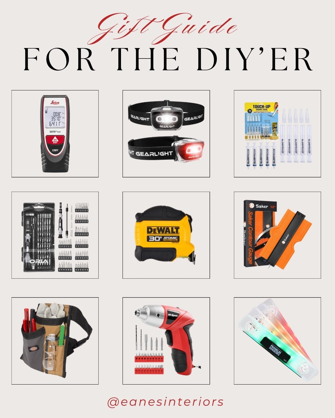 For the one who’s always building, fixing, or dreaming up their next project 👨‍🔧✨
This Gift Guide for the DIY’er is packed with practical must-haves — the laser distance measurer, LED headlamps, and touch-up paint pens make projects easier and more precise.

I added the ultimate drill bit kit, the DEWALT 30’ tape measure, the Saker contour gauge, a durable tool belt, a compact power screwdriver kit, and even magnetic wristbands for holding screws + nails while they work 🔧💡

Perfect stocking stuffers or full-on gifts for any DIY lover!

#DIYerGiftGuide #GiftGuideForHim #GiftGuide2024 #LaserMeasure #Headlamp #TouchUpPaintPen #DrillBitSet #DEWALT #ContourGauge #ToolBelt #PowerScrewdriver #MagneticWristband #DIYTools #HandyManGifts #eanesinteriors
 

#LTKHoliday #LTKGiftGuide #LTKGiftGuide #LTKHoliday #LTKHome
