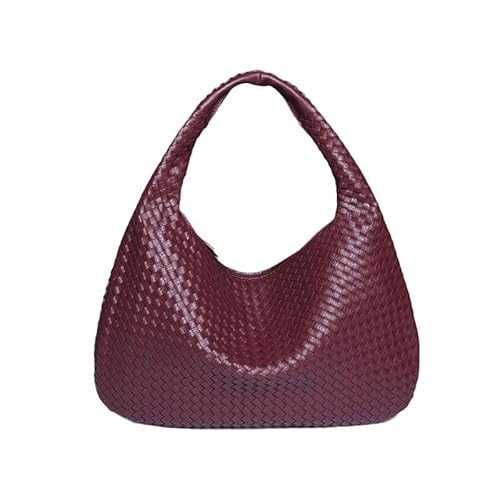 OEIPSMK Handmade woven bag,vegan leather shoulder bag with zipper,women's large capacity handbag,commuting bag (Deep brown), Burgundy | Amazon (US)