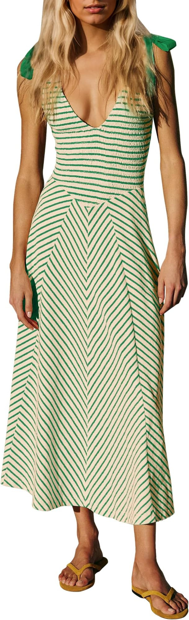 Gacaky Summer Dresses for Women 2025 Beach Striped Dress Boho Sexy Sleeveless Backless Flowy Long... | Amazon (US)