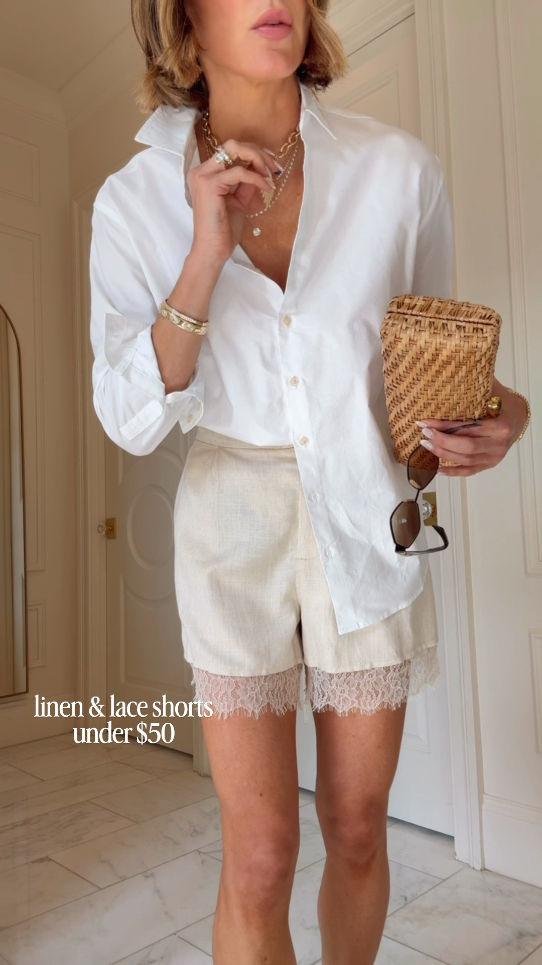 OOTD! How chic are these linen lace shorts?! My clutch is sold out but I linked similar options. 

Wearing size xs in shorts 

#LTKootd #LTKselfcare #LTKSeasonal