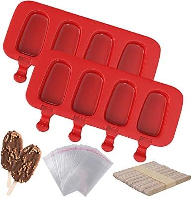 Ozera 2 Pack Silicone Popsicle Molds, 4 Cavities Homemade Ice Pop Molds Red Oval, Popsicle Maker ... | Amazon (US)