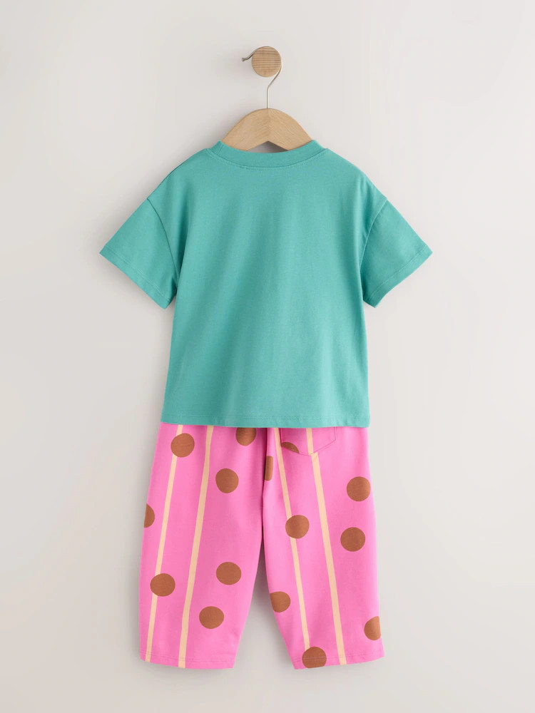 Green Cat Short Sleeve T-Shirt and Barrel Trousers Set (3mths-7yrs) | Next US