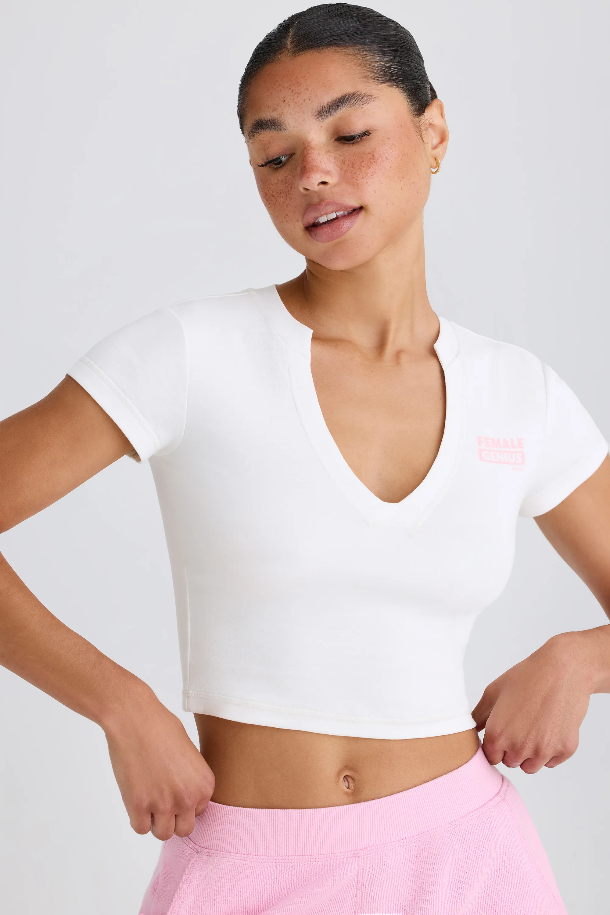 Graphic-Print Cropped T-Shirt in White | Bo+Tee