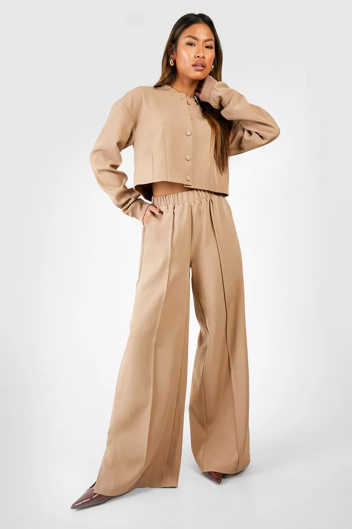 Tailored Seam Front Slouchy Wide Leg Pants | boohoo (US & Canada)