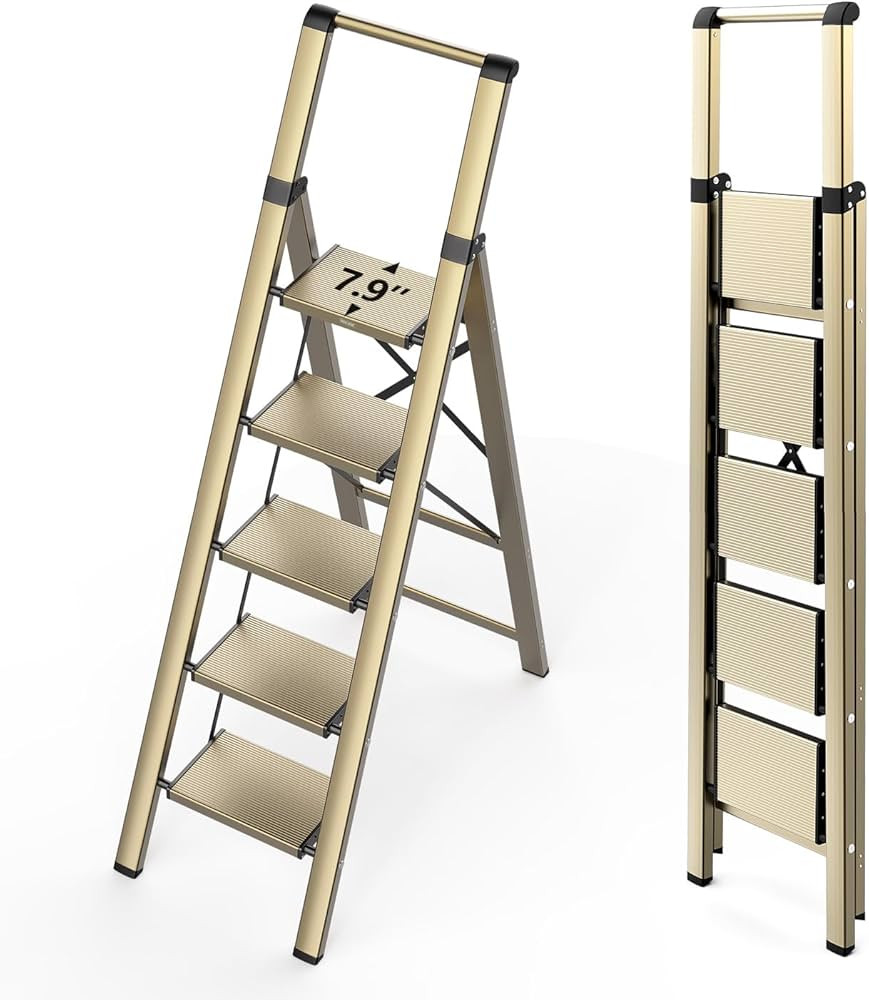 WOA WOA Ladder, Step Ladder 5 Step Folding with Wide Pedals, Tall Aluminum Ladder with Non-Slip F... | Amazon (US)