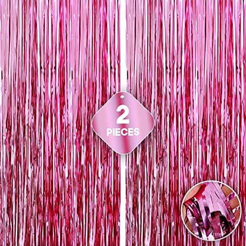 XtraLarge Pink Fringe Backdrop for Pink Party Decorations - 6.4x8 Feet, Pack of 2 | Pink Foil Fri... | Amazon (US)