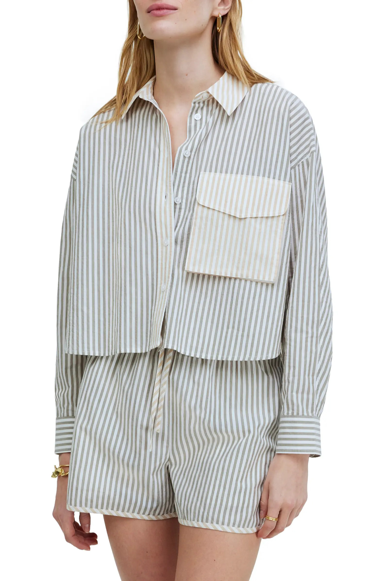 Flap Pocket Cotton Poplin Crop Button-Up Shirt | Nordstrom