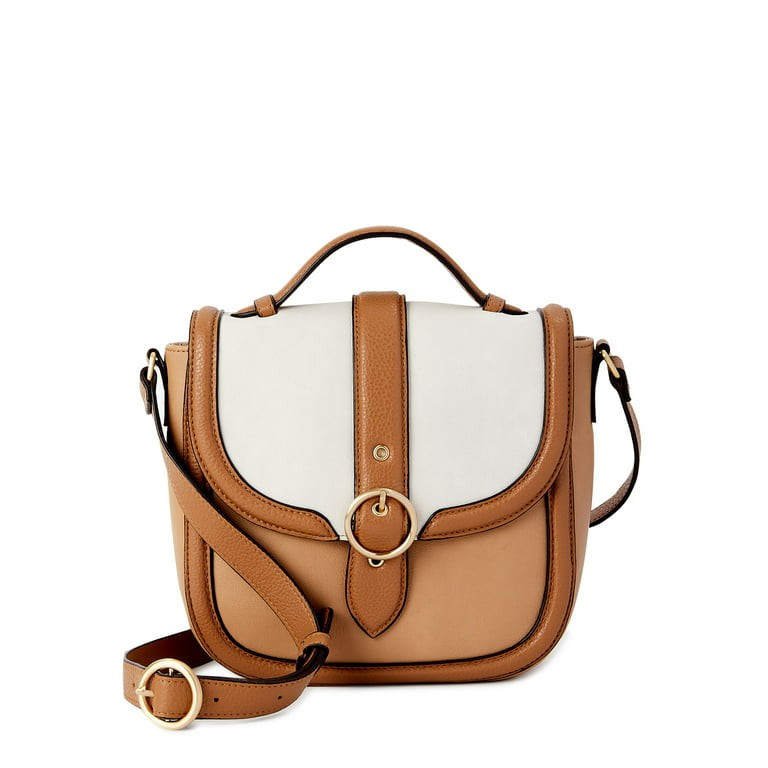 Time and Tru Women's Dana Flap Top Handle Crossbody Handbag Hot Cocoa | Walmart (US)