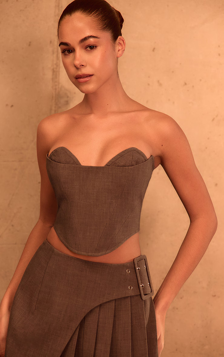 PLT Label Mocha Bust Detail Tailored Corset | PrettyLittleThing US