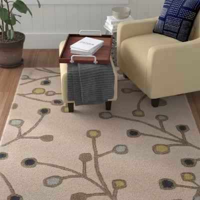 Elsberry Floral Handmade Tufted Wool Beige Area Rug | Wayfair North America