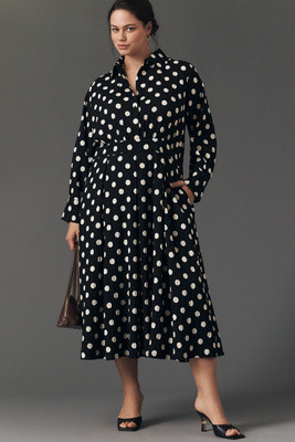 English Factory Polka Dot Midi Shirt Dress | Anthropologie (US)