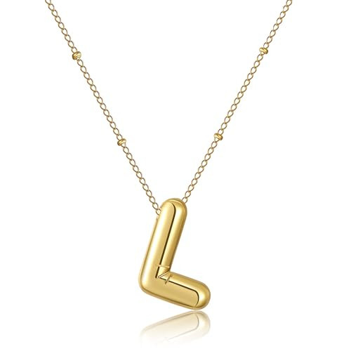 HSWYFCJY Gold L Bubble Women's letter Necklace for Women, Gold Plated Dainty Balloon Initial Pendant Necklace for Girls,Charm Puffy Name Personalized Alphabet Jewelry Gift | Amazon (US)