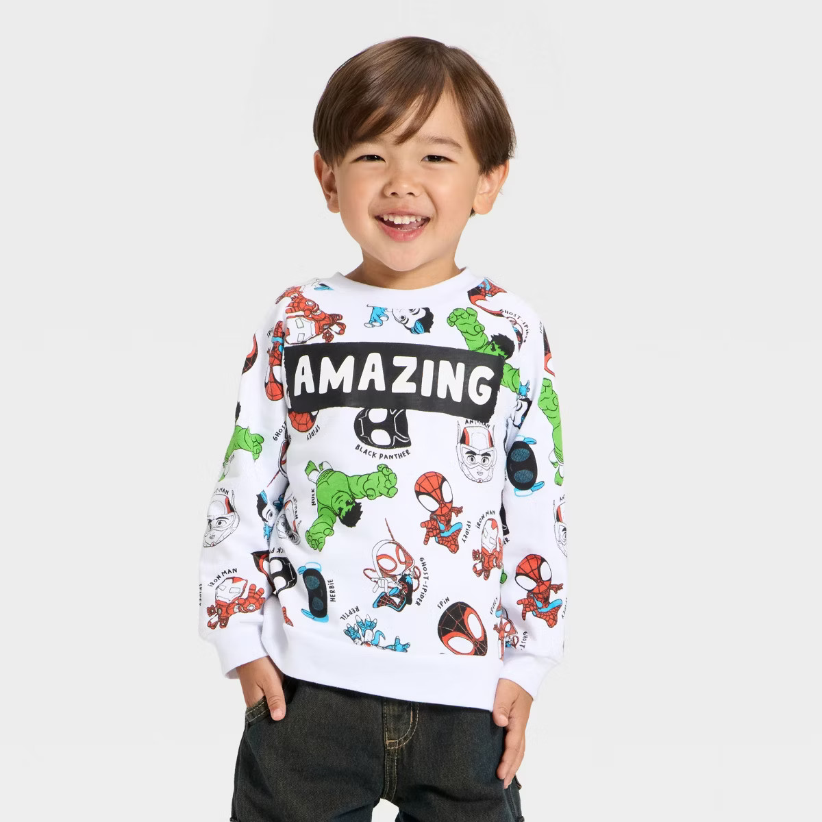 Toddler Boys' Marvel Spidey and Friends "Amazing" Fleece Pullover - White 12M | Target