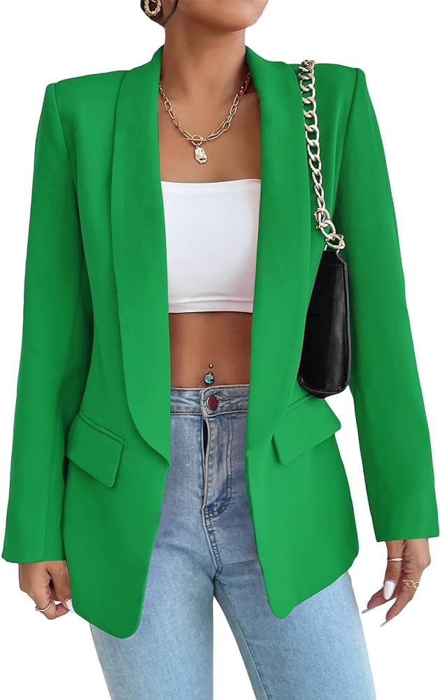 MakeMeChic Women's Open Front Shawl Collar Long Sleeve Blazer Jacket Coat Green S at Amazon Women... | Amazon (US)