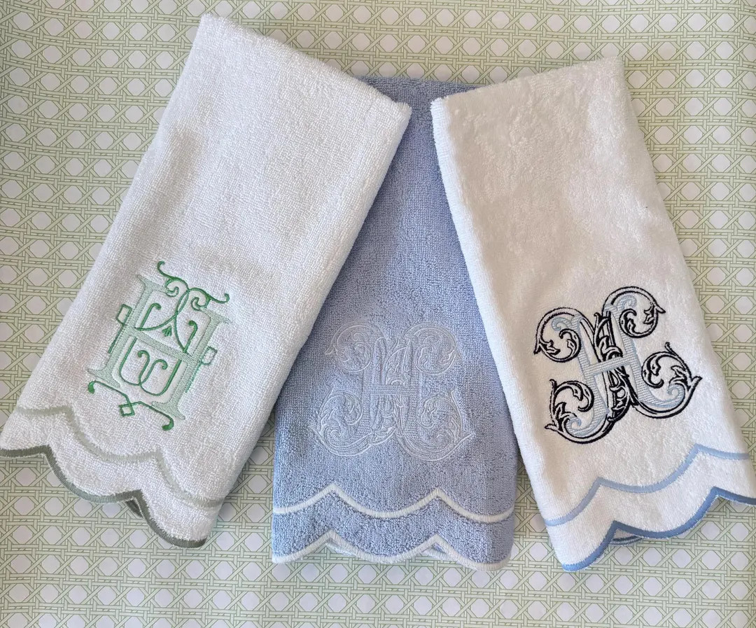 Scallop Hand Towel With Monogram  -  Bathroom Personalized Home Decor | Etsy (US)