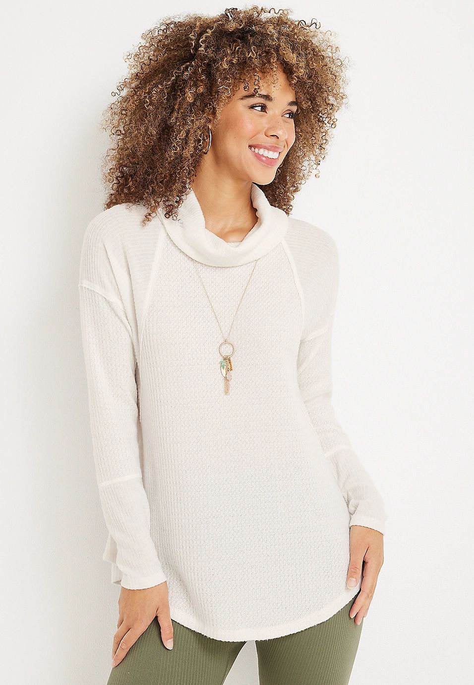 Wayside Solid Waffle Cowl Neck Top | Maurices