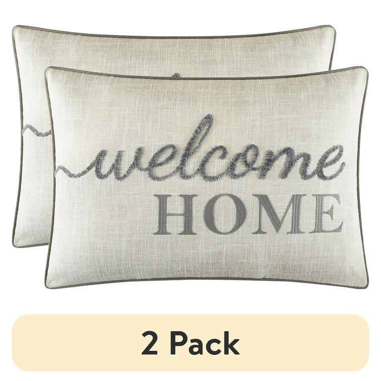 (2 pack) Mainstays Welcome Home Faux Linen Embroidered Decorative Pillow For Adults, Gray, 14 x 2... | Walmart (US)