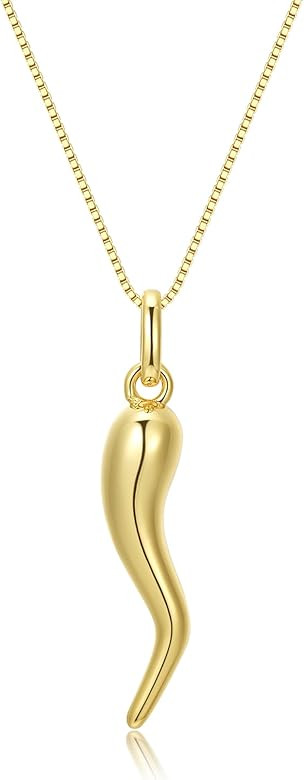 14K Gold Plated Medium Cornicello Italian Horn Pepper Necklace Charm Pendant 18''+2'' | Amazon (US)