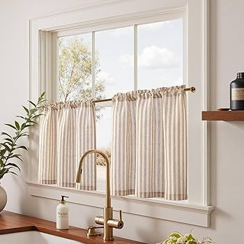 jinchan Striped Linen Kitchen Curtains Ticking Stripe Cafe Curtains for Living Room Bathroom Farm... | Amazon (US)