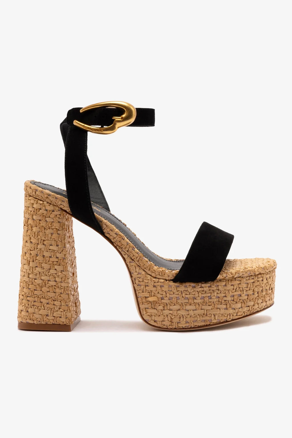 Dolly Verona Sandal In Black Suede and Natural Raffia | Larroude