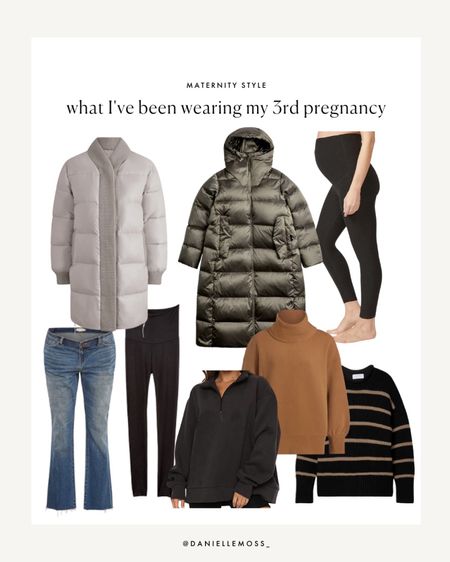 My maternity and maternity friendly essentials for my 3rd pregnancy. These are the pieces I’ve been wearing on repeat now that I have a big bump and 2 months to go. Both coats are bump friendly - I got a small in both. For the striped sweater and zip sweatshirt I got a medium and both still fit well. And the maternity leggings are a must-have. I’m barely wearing denim these days but these are my favorite maternity jeans so far. 

#LTKSeasonal #LTKstyletip #LTKbump